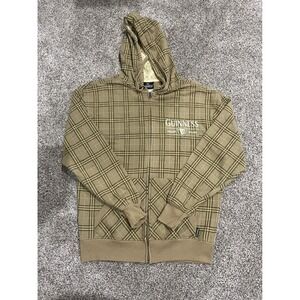 Guinness Official Merchandise Mens Plaid Full Zip Hoodie Tan Green Size M